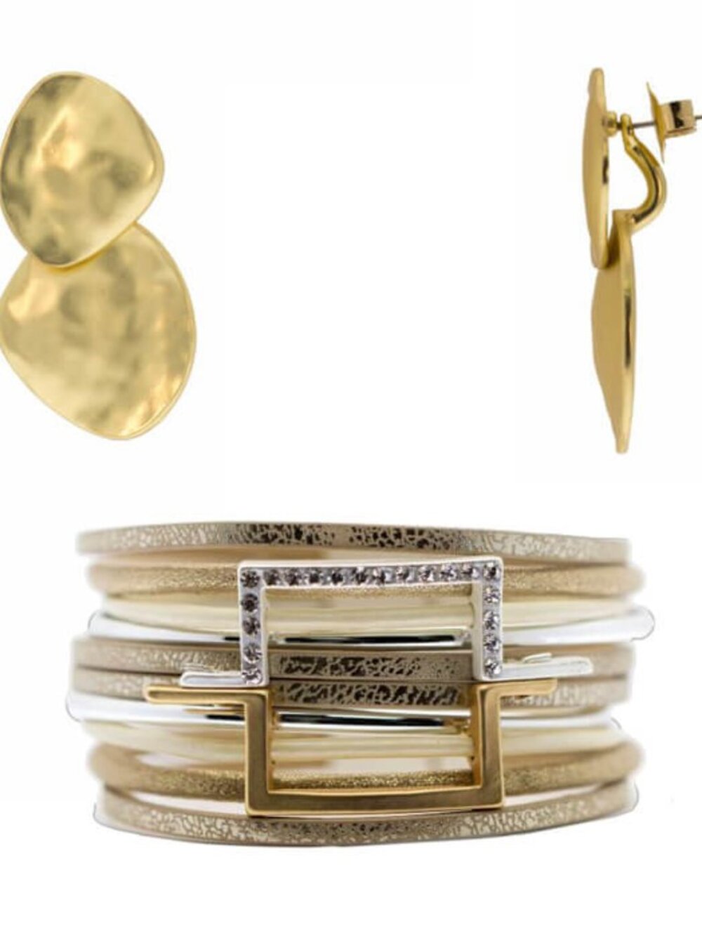 Chic Square Geometric Bracelet & Wave Statement Earring Set